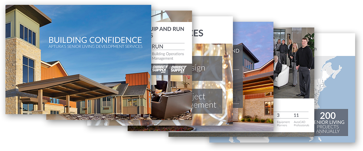 A collection of slides from the Aptura rebrand deck.